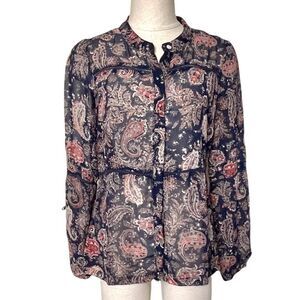 Octavia blue long sleeved paisley pattern blouse